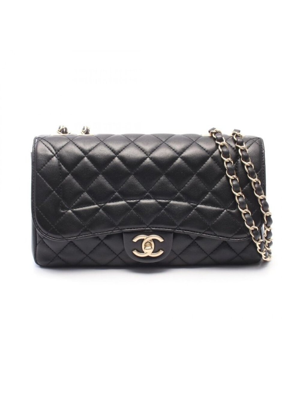 Chanel Shoulder Bag Quilted Black Lambskin Double Chain
